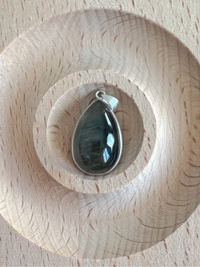 Natural Gray Crystal Teardrop Pendant Handmade Bezel Set Gemstone Charm Boho